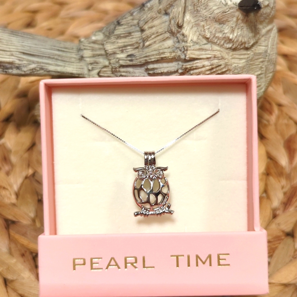 It's‎ Pearl Time Owl Pearl Cage with 18 inch Sterling Silver Necklace .925 NWT